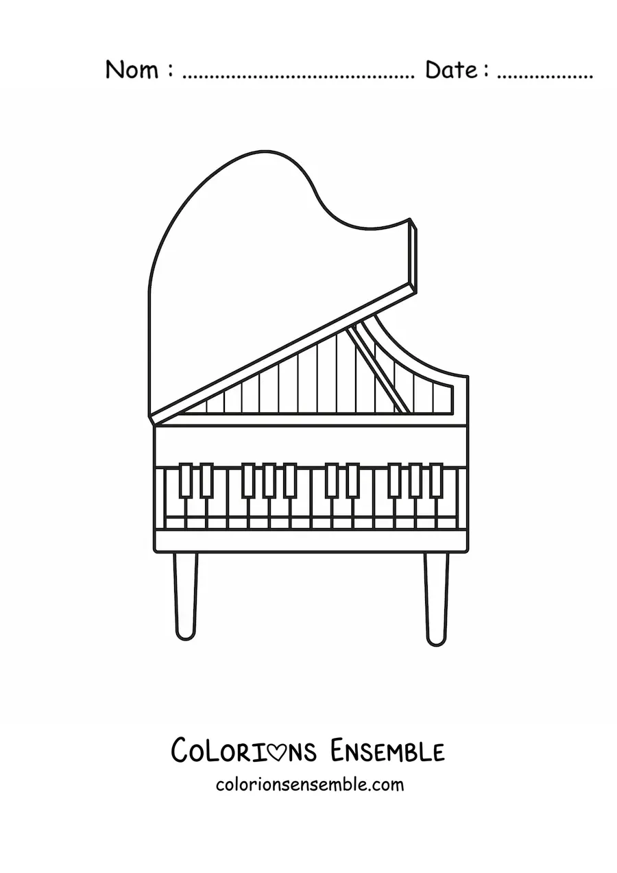 Image à colorier d'un piano à queue ouvert