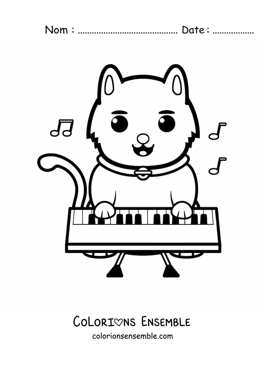 Image à colorier d'un chat de dessin animé qui joue du piano