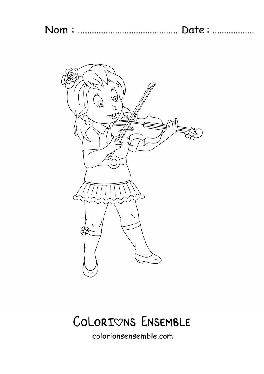 Image à colorier d'une fille qui joue du violon