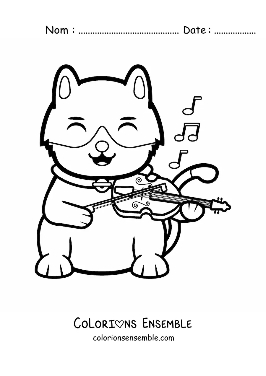 Image à colorier d'un chat de dessin animé qui joue du violon