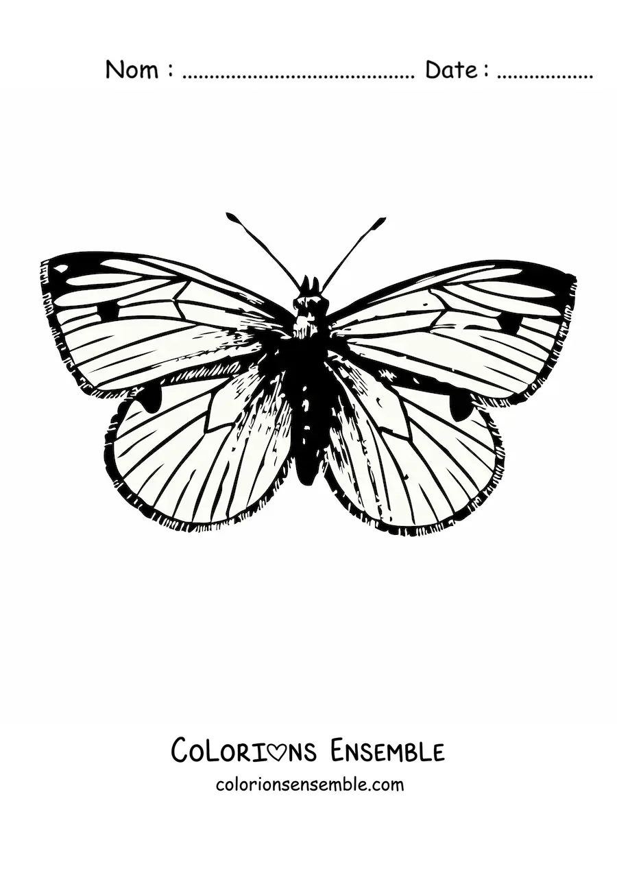 Image à colorier d'un papillon réaliste avec des taches sur les ailes