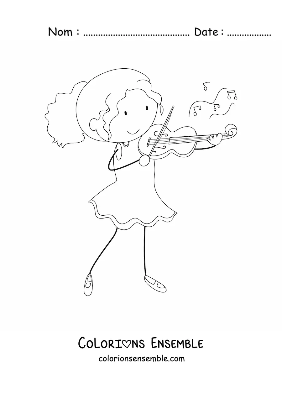 Image à colorier d'une fille violoniste