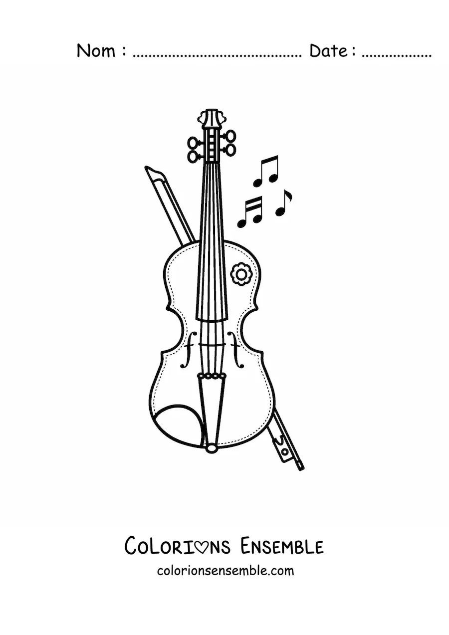 Image à colorier d'un violon avec son archet
