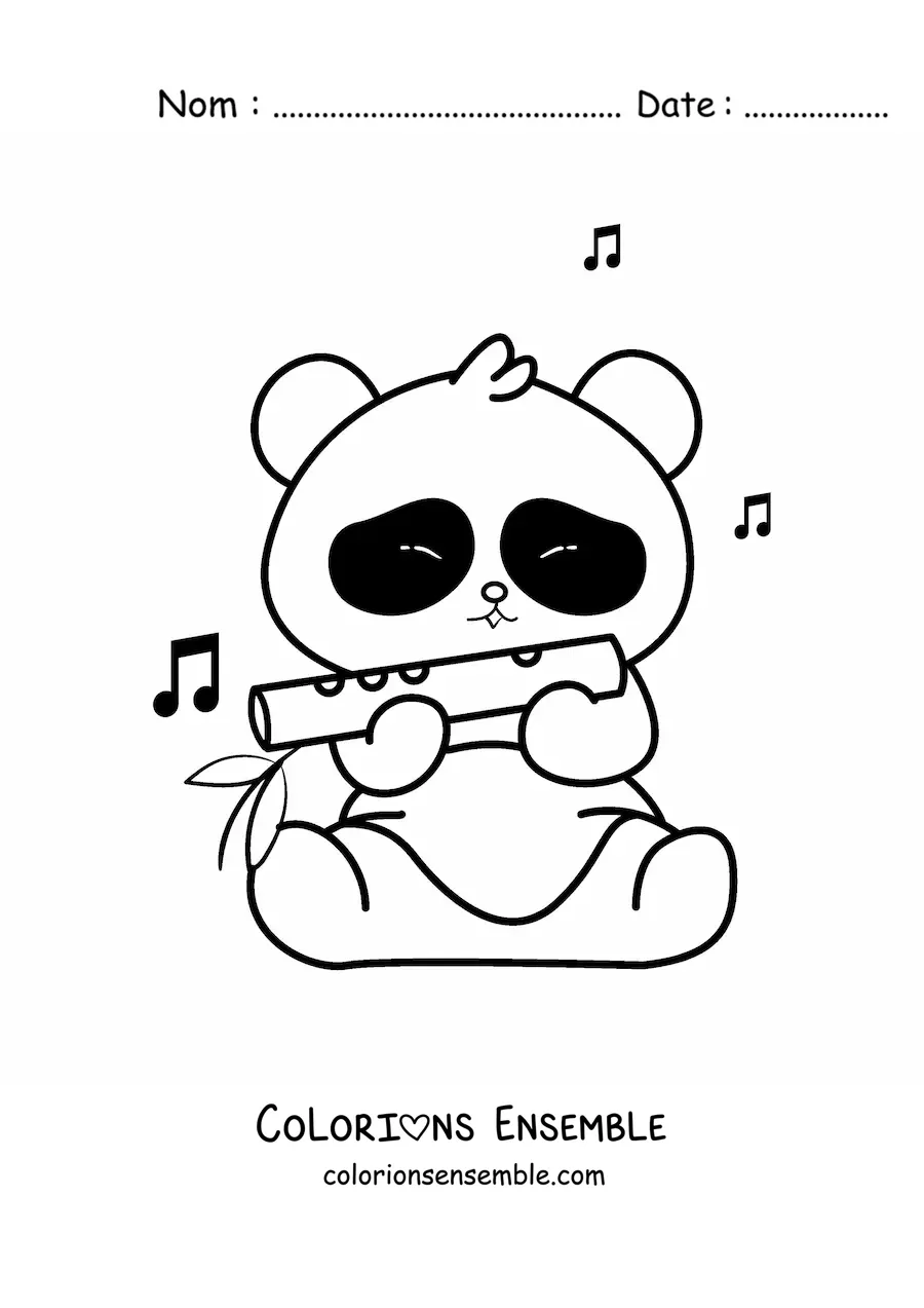Image à colorier d'un ours de dessin animé qui joue de la flûte