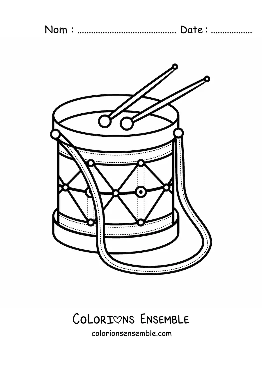 Image à colorier d'un tambour avec ses baguettes