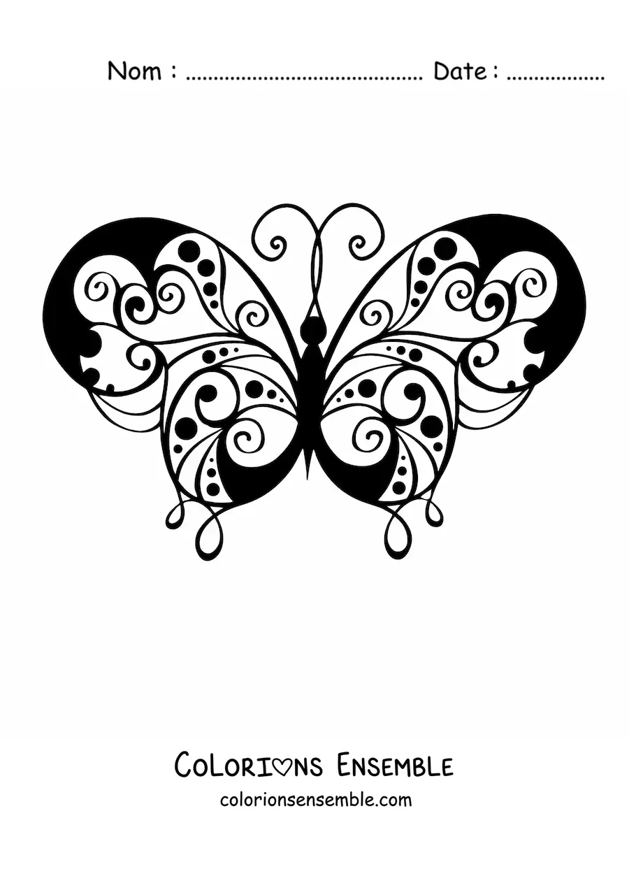 Image à colorier d'un papillon aux ailes décorées