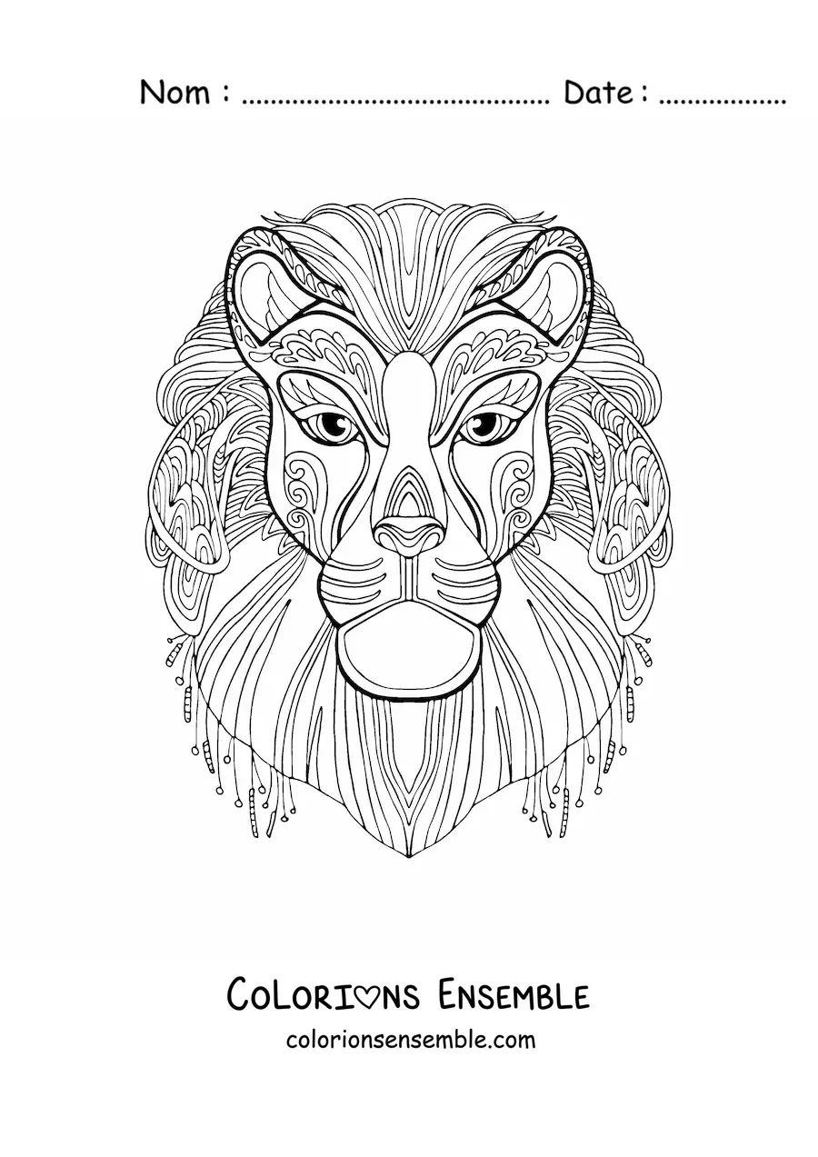 Image à colorier d'un mandala en forme de visage de lion