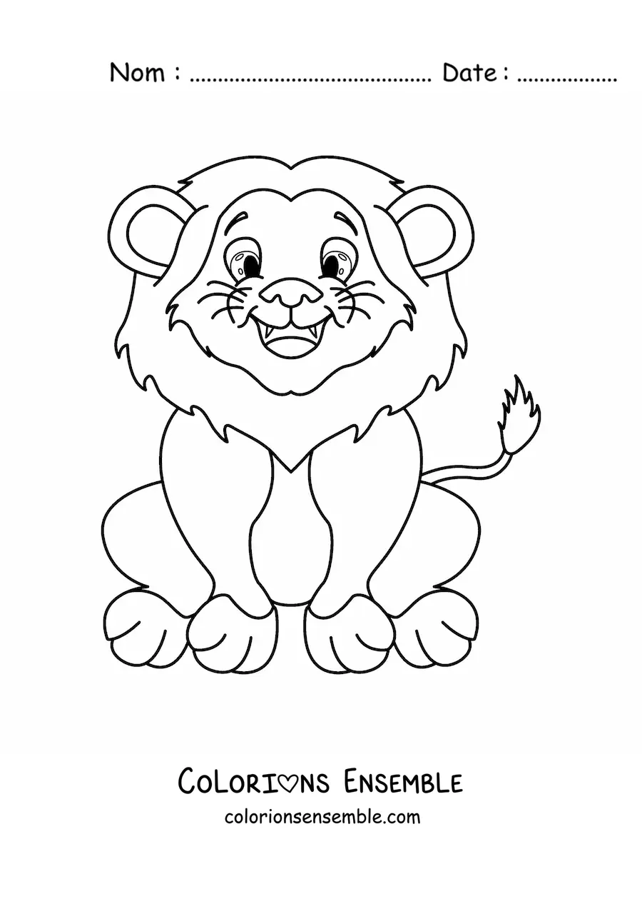 Image à colorier d'un lion souriant assis