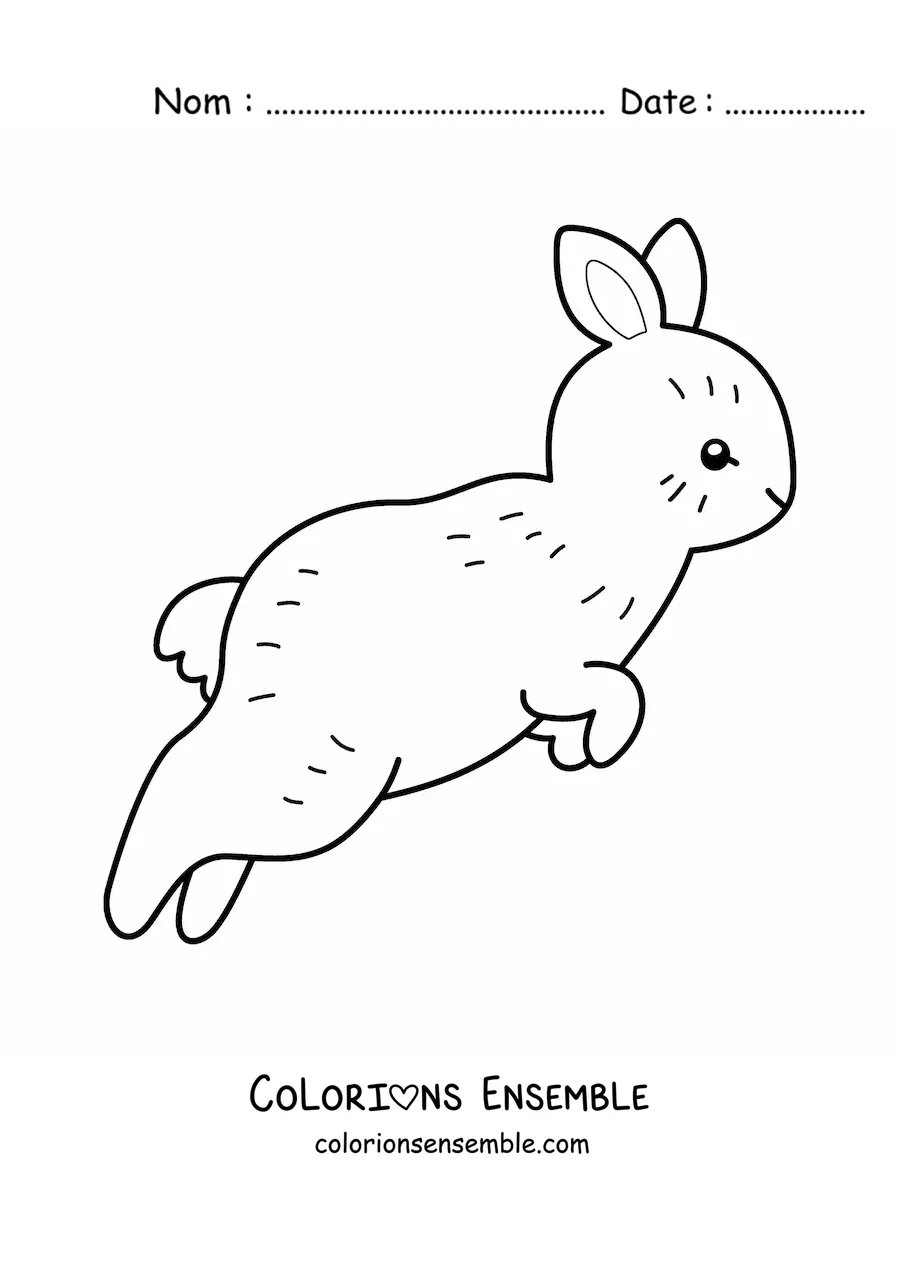 Image à colorier d'un mignon lapin de profil en train de sauter