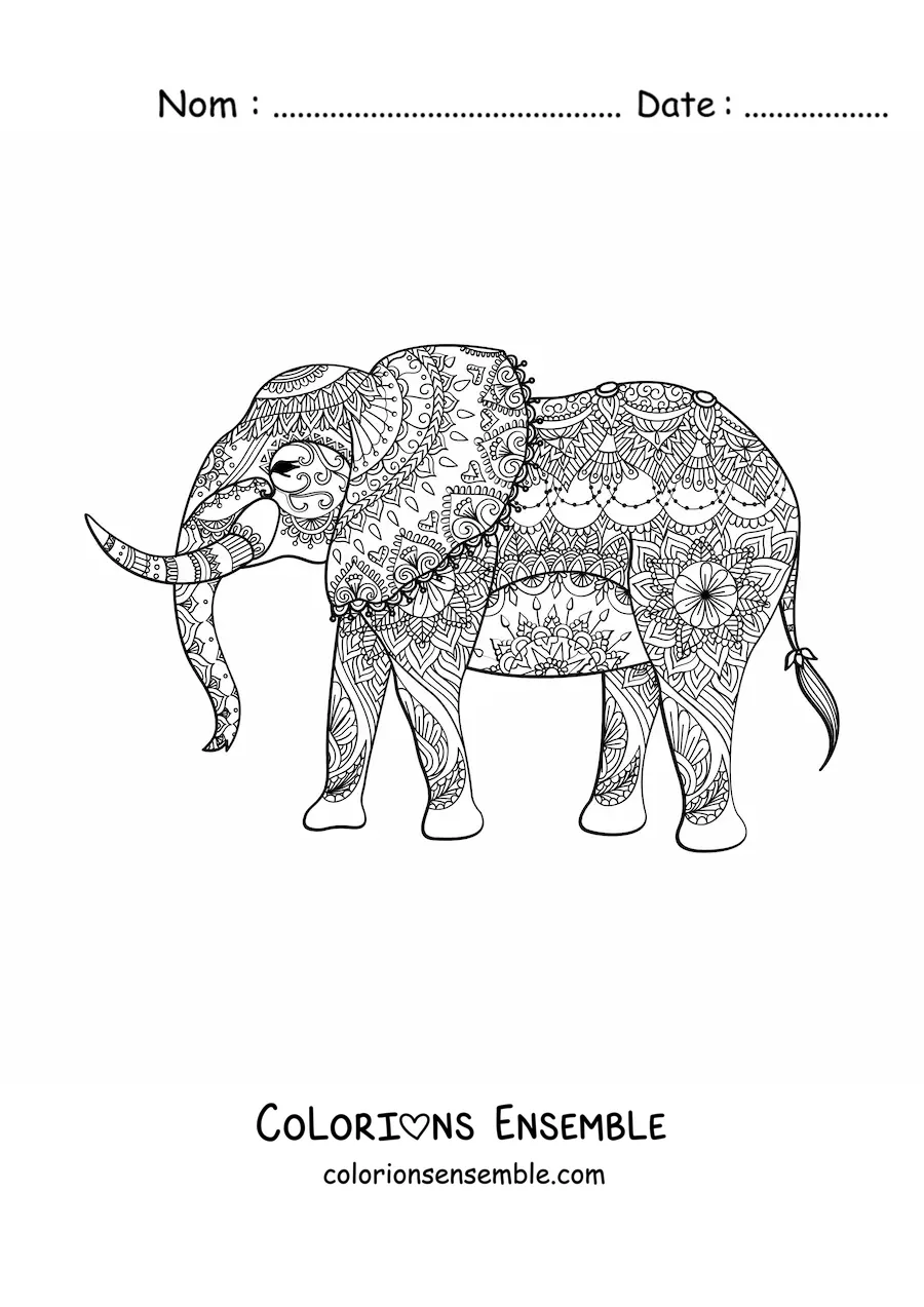 Image à colorier d'un mandala en forme d'éléphant