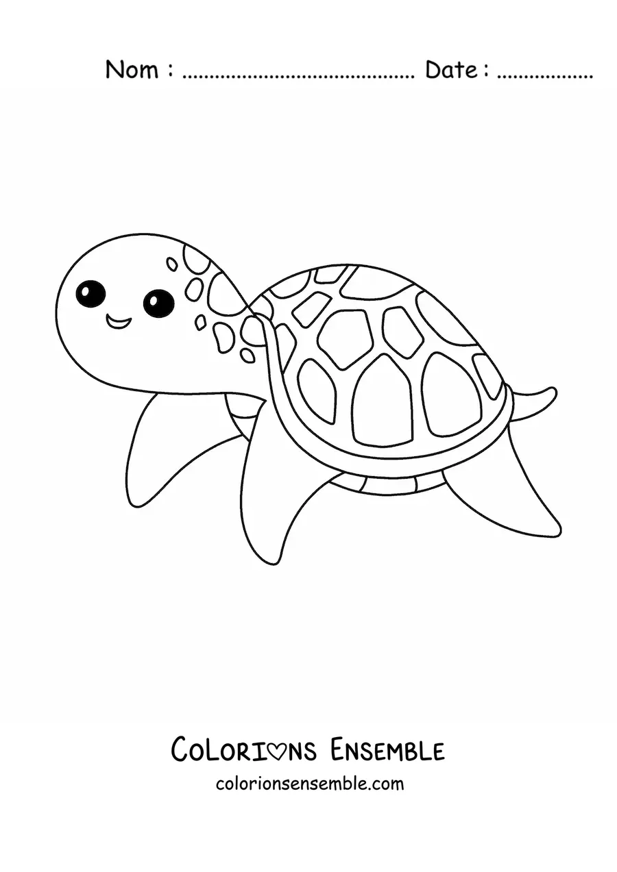 Image à colorier d'une tortue aquatique kawaii souriante