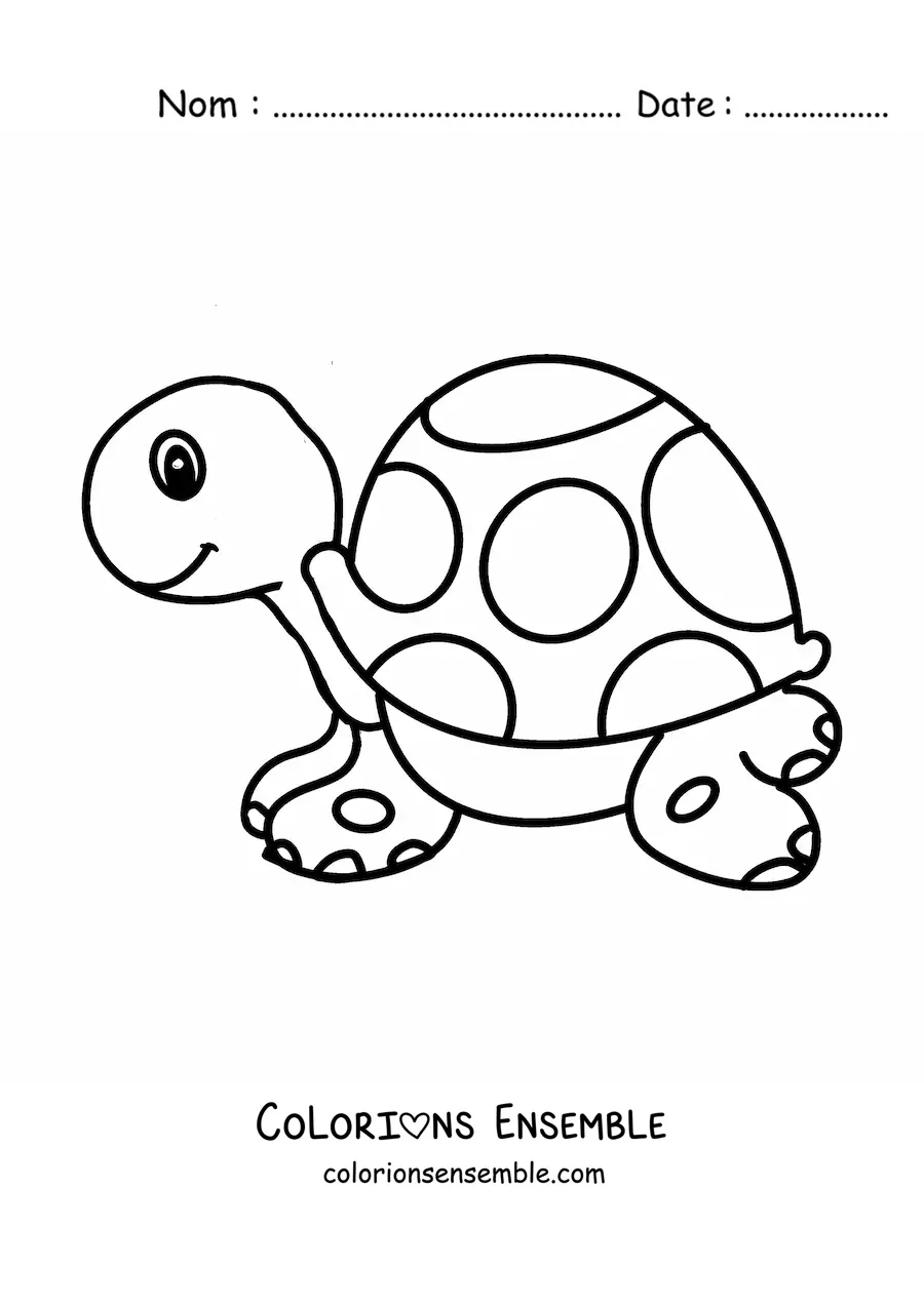 Image à colorier d'une grande tortue de dessin animé de profil