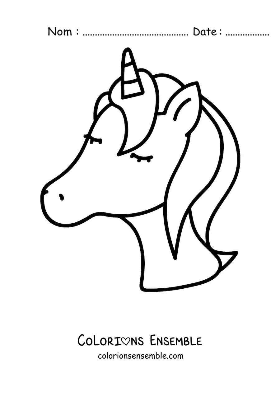 Image à colorier kawaii d’une tête de licorne