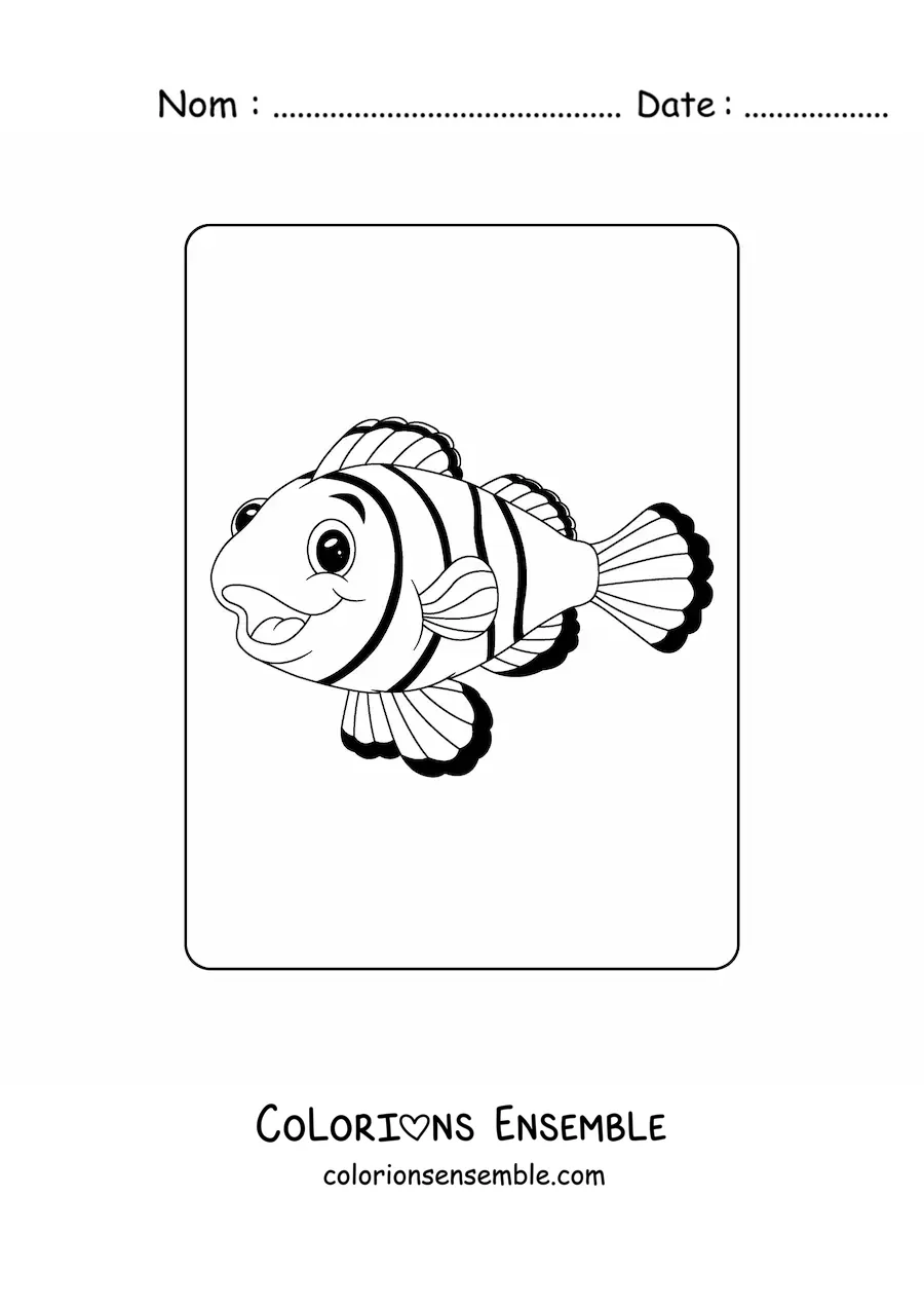 Image à colorier d'un poisson-clown de dessin animé souriant