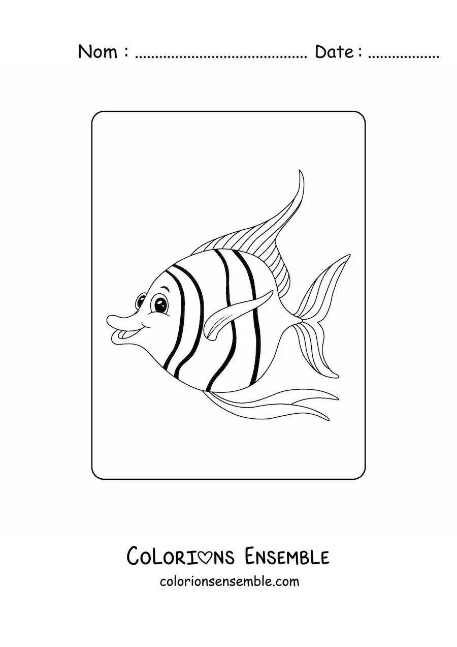 Image à colorier d'un poisson-ange de dessin animé heureux