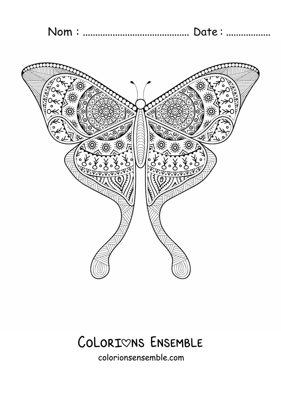 Image à colorier d'un mandala en forme de papillon