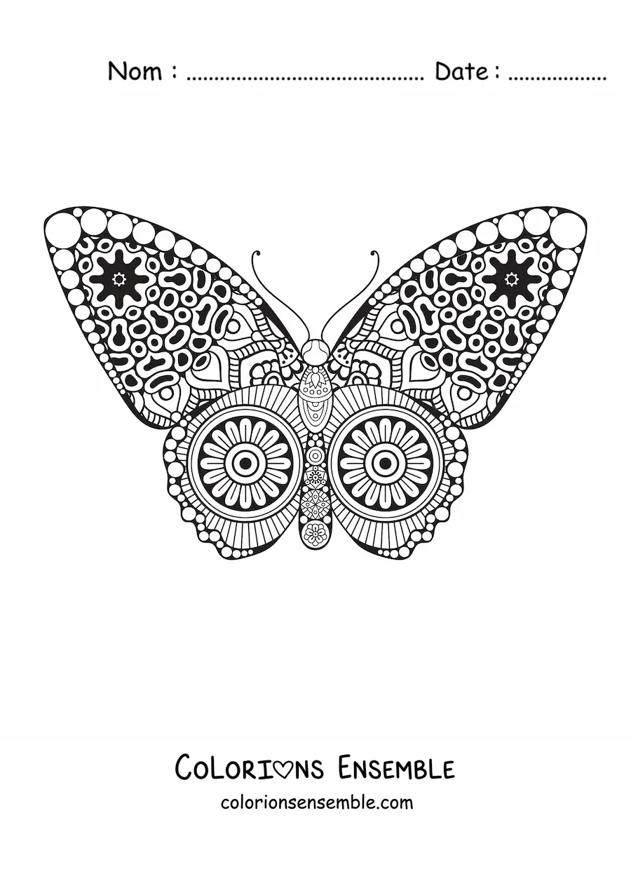 Image à colorier d'un mandala au motif de papillon