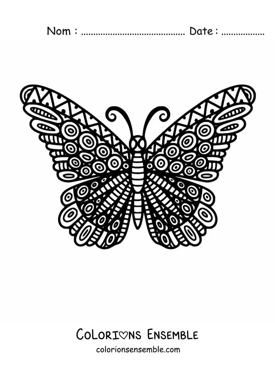 Image à colorier d'un mandala de papillon au motif géométrique