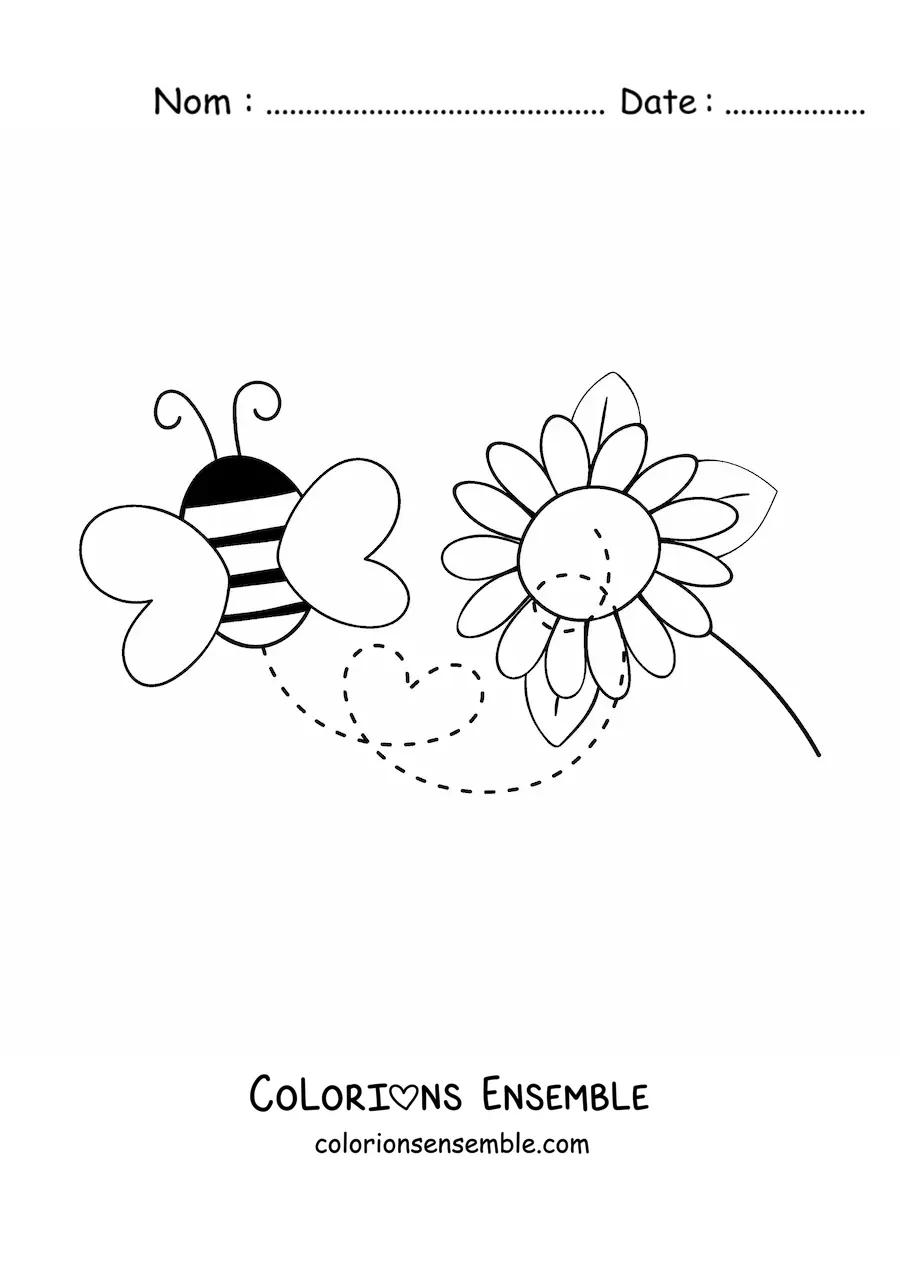 Image à colorier d'une abeille qui s'envole d'une fleur