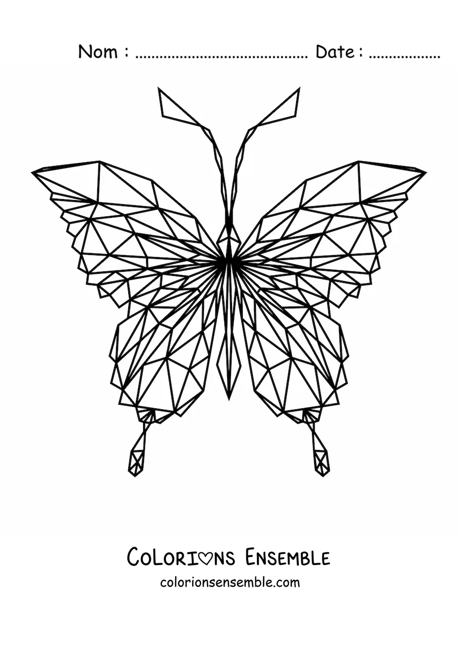 Image à colorier d'un papillon avec des figures géométriques
