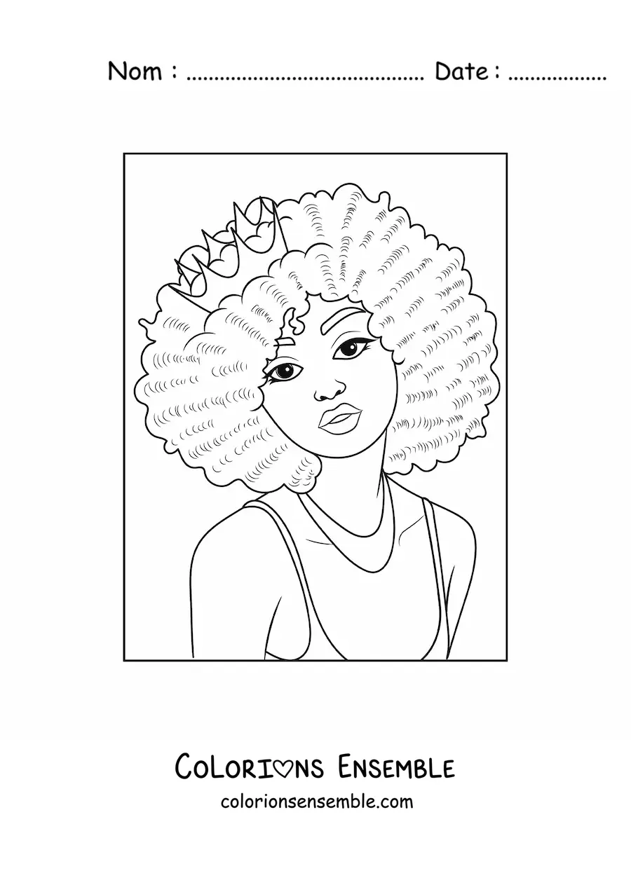 Image à colorier d'une jeune femme avec une coupe afro