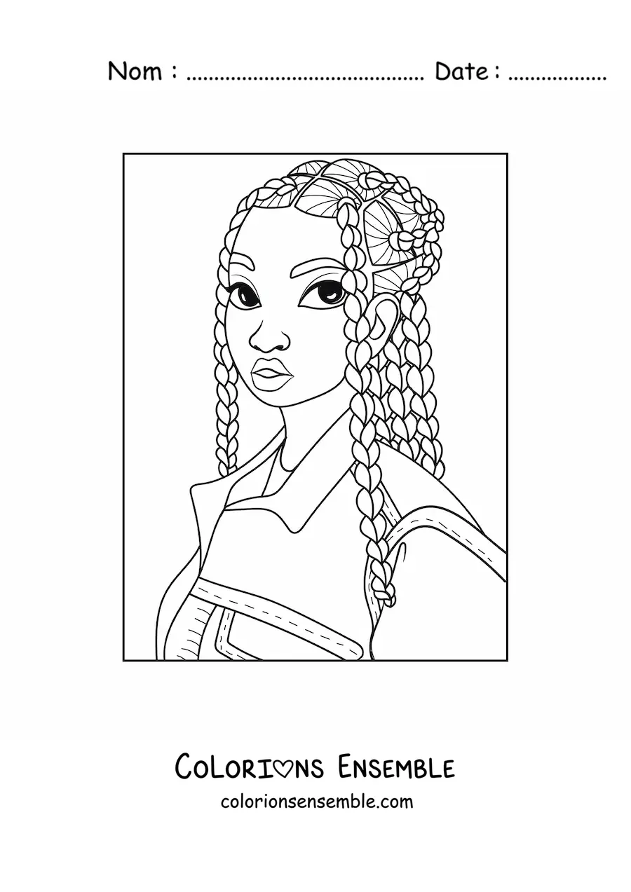 Image à colorier d'une fille afro-américaine aux cheveux tressés