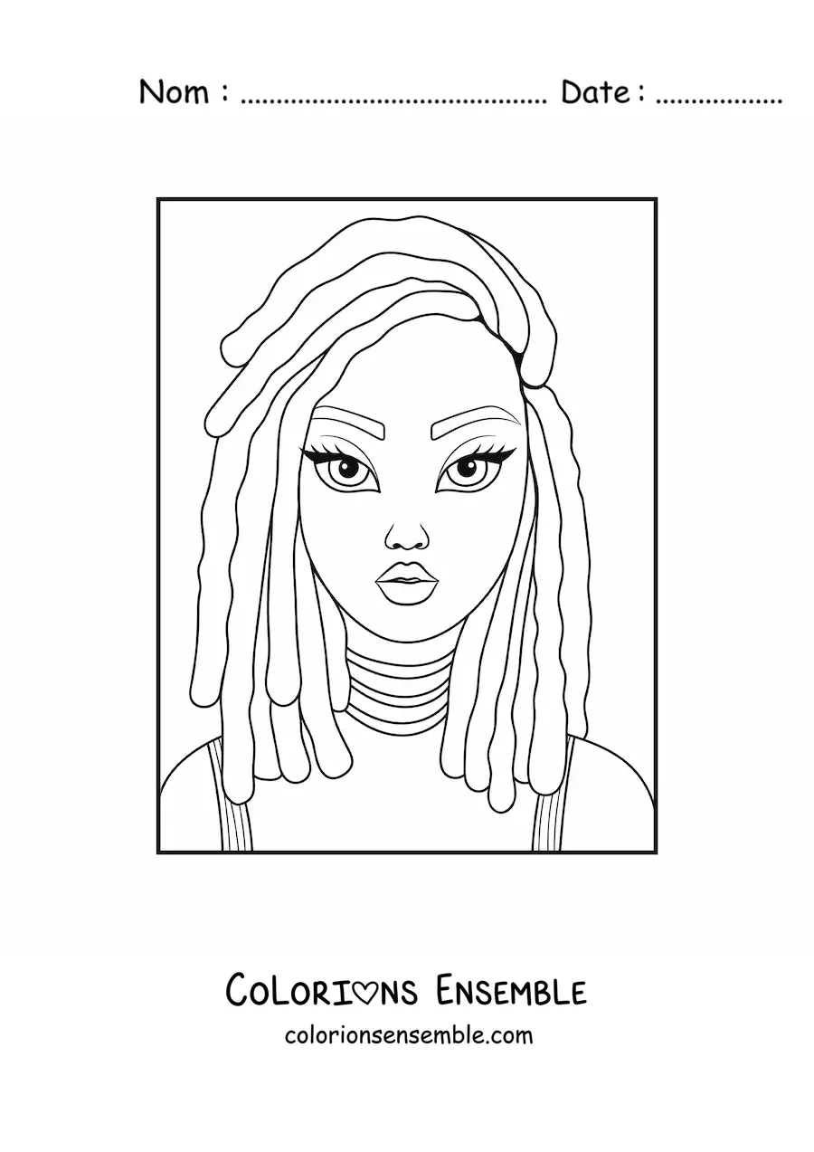 Image à colorier d'une femme afrodescendante avec une coiffure rasta