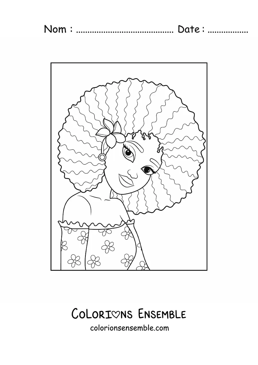 Image à colorier d'une fille moderne avec une coupe afro