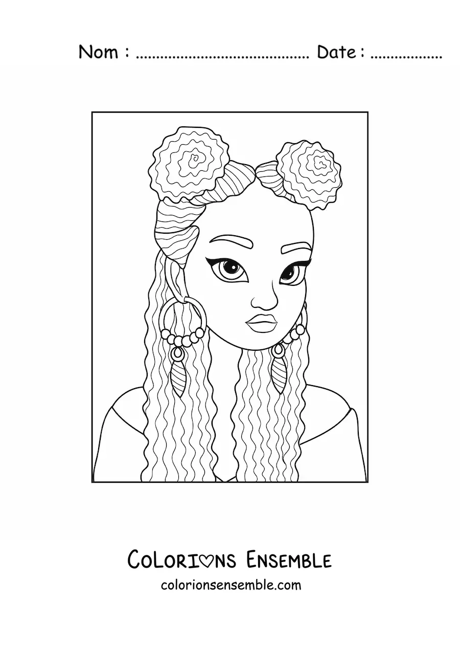 Image à colorier d'une jeune femme afro-américaine avec une coiffure alternative