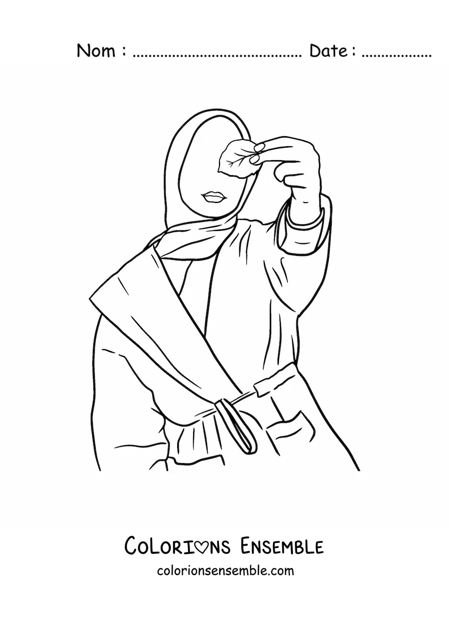 Image à colorier d'une femme musulmane portant un hijab