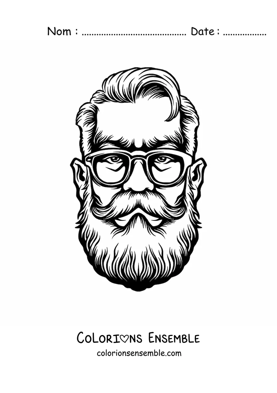 Image à colorier du visage d'un homme avec des lunettes et une barbe