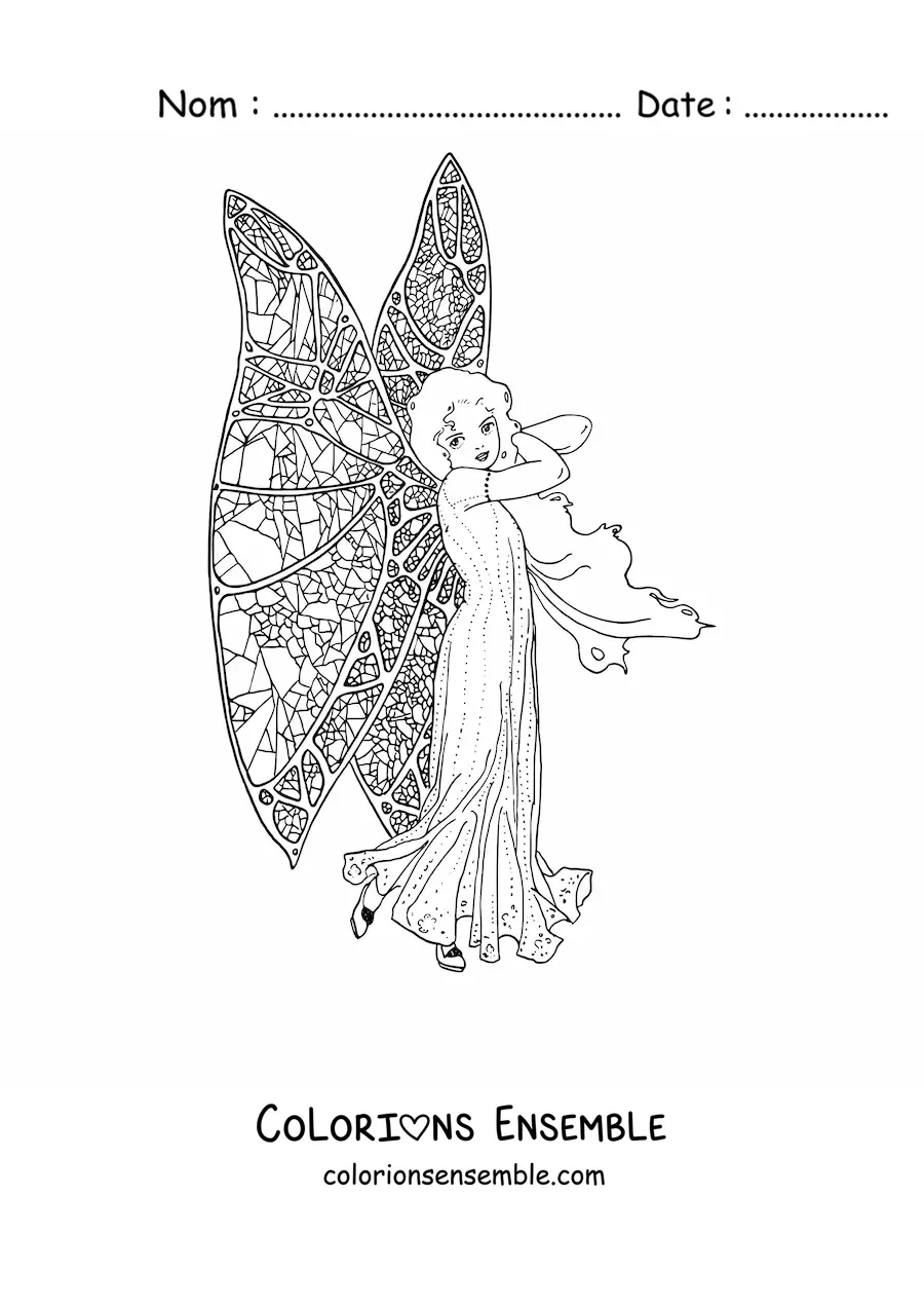 Image à colorier d'une fée aux ailes de papillon