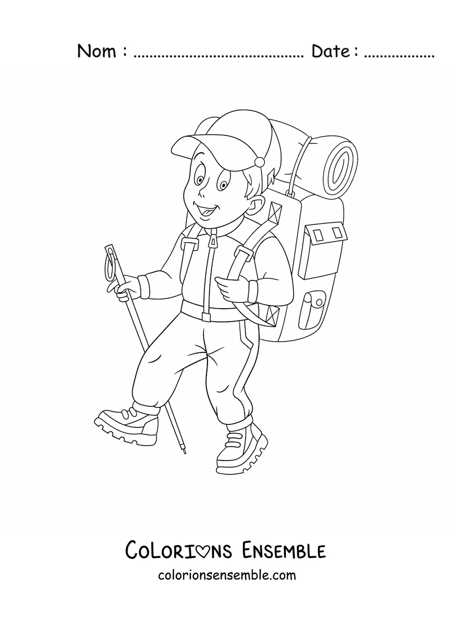 Image à colorier d'un homme heureux habillé en alpiniste