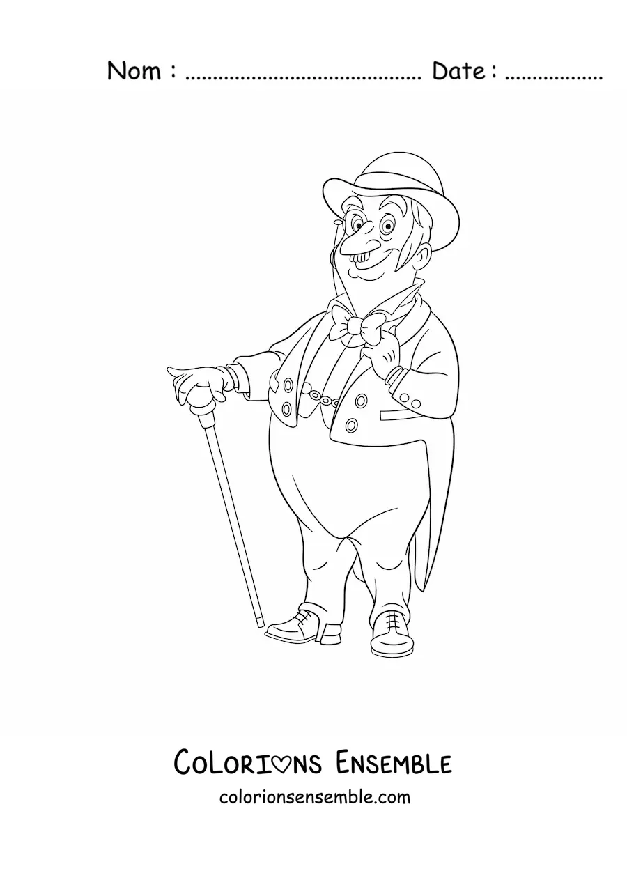 Image à colorier d'un gentleman vintage dans un style de dessin animé