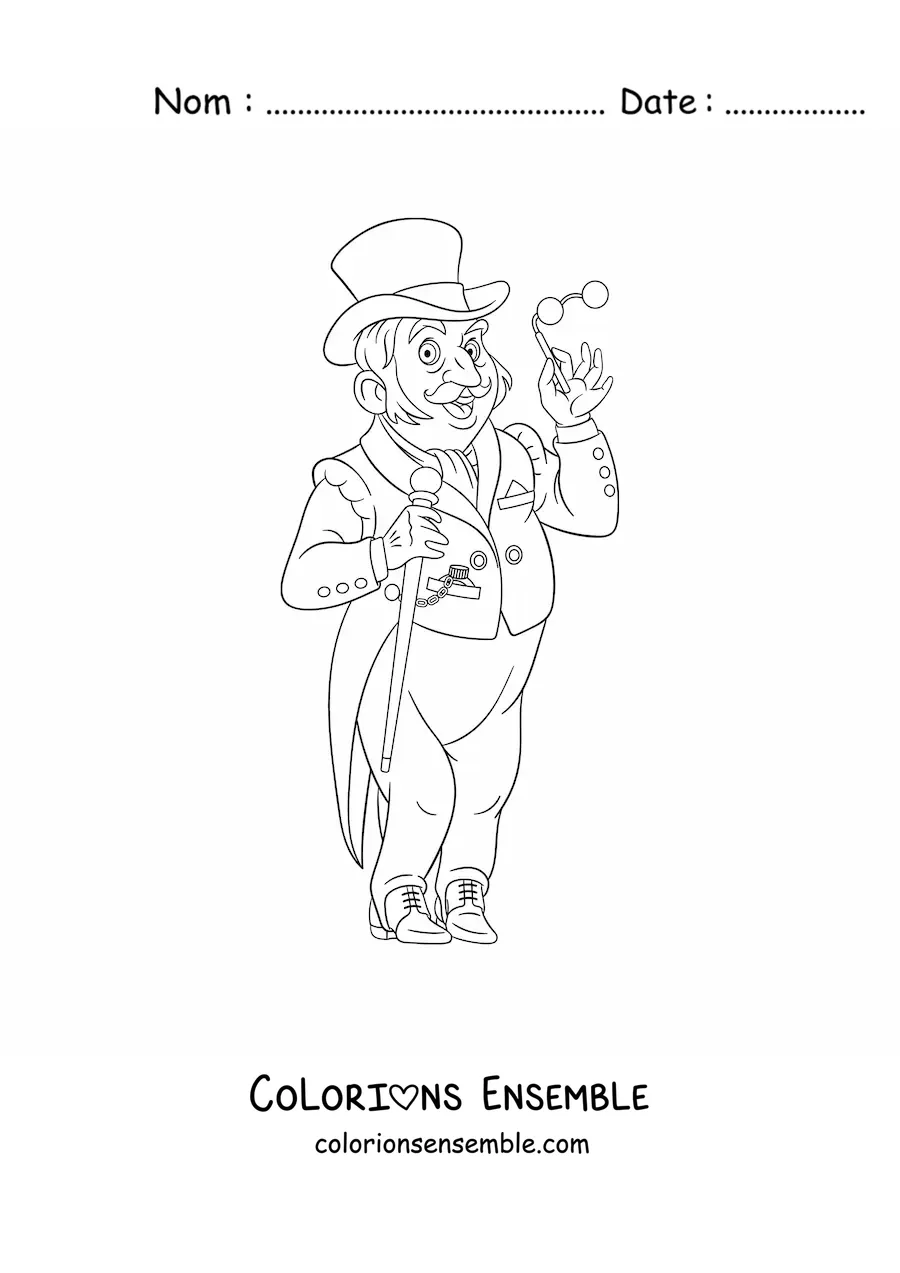 Image à colorier d'un gentleman élégant vintage coiffé d'un haut-de-forme