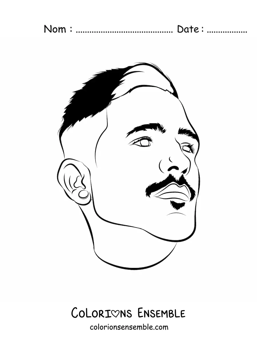 Image à colorier du visage d'un homme avec une moustache