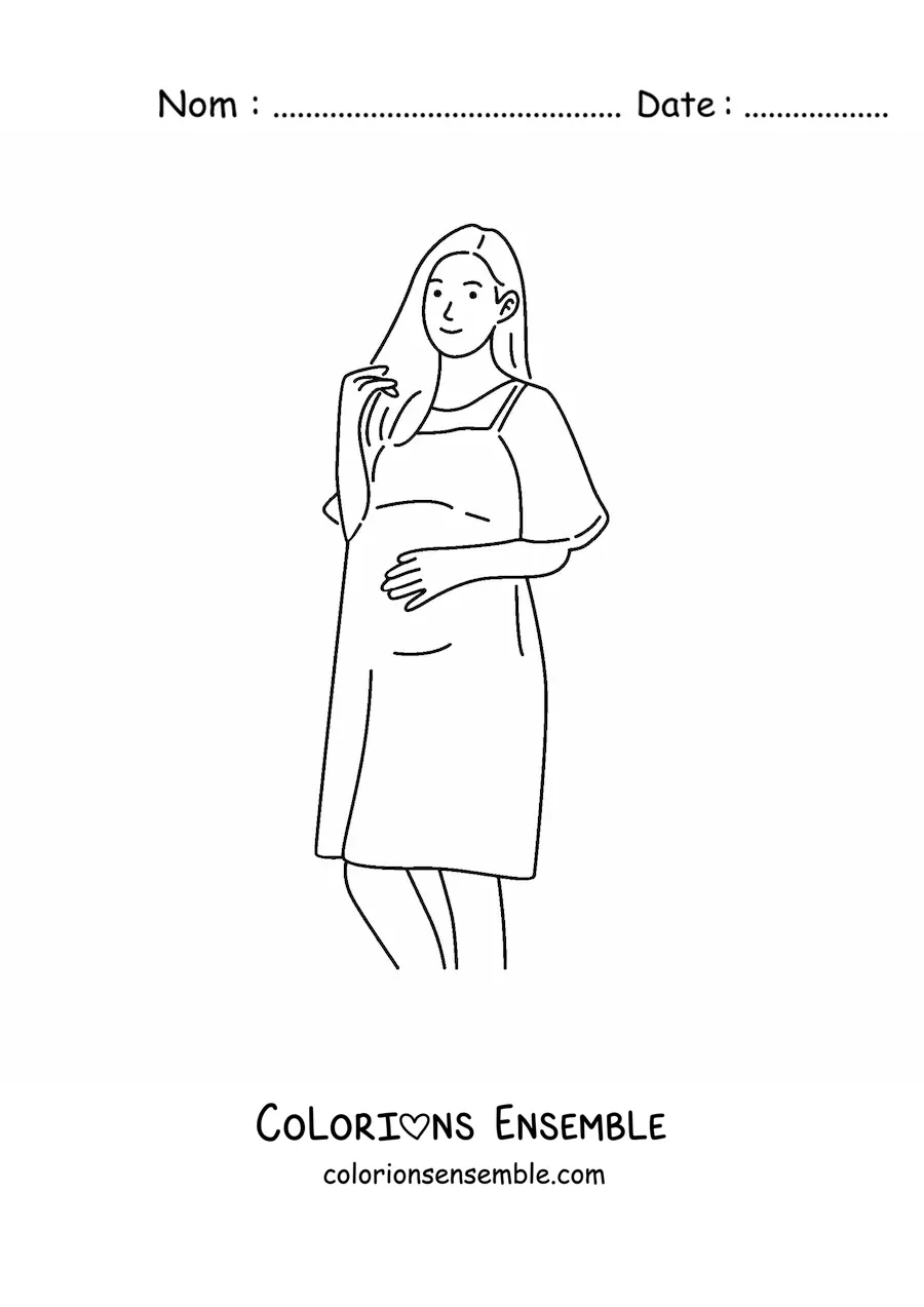 Image à colorier d'une femme enceinte qui touche son ventre