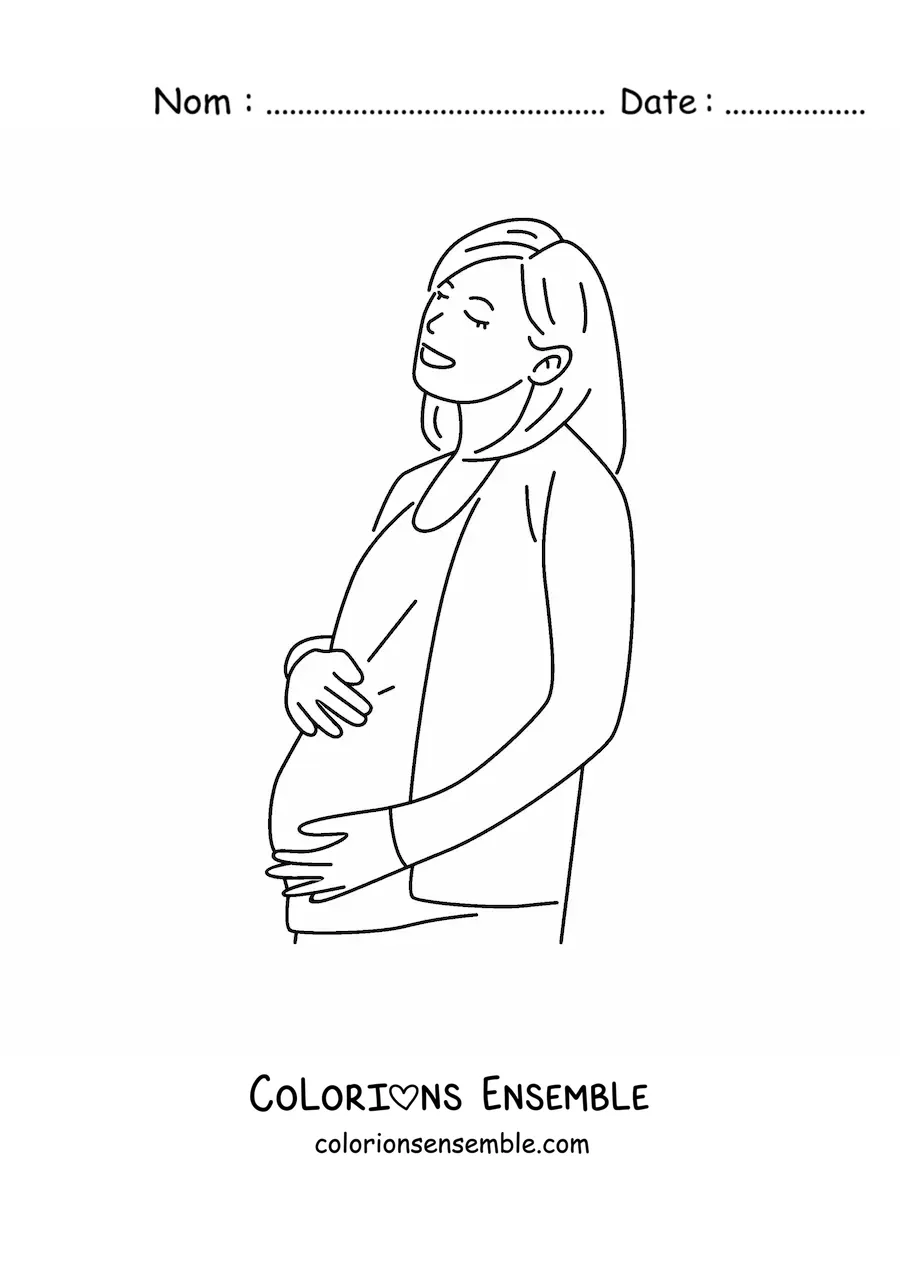 Image à colorier d'une femme dont la grossesse est avancée