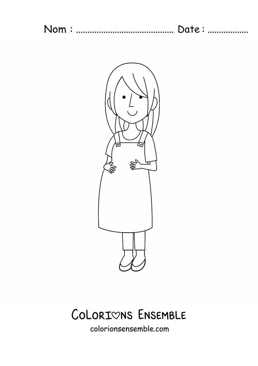 Image à colorier d'une femme enceinte souriante, les mains posées sur son ventre