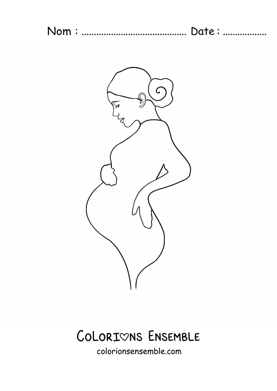 Image à colorier de la silhouette de profil d'une femme enceinte