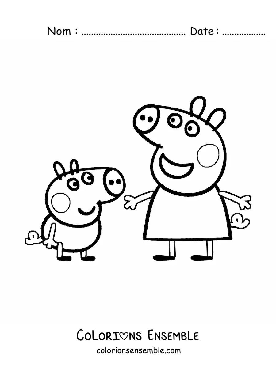 Image à colorier de Peppa avec George