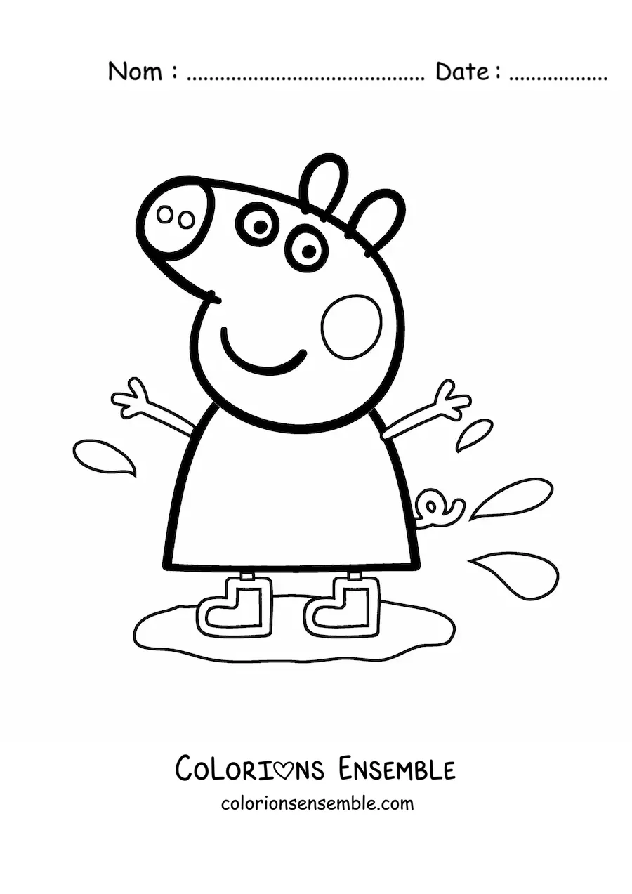 Image à colorier de Peppa en bottes sautant dans une flaque de boue