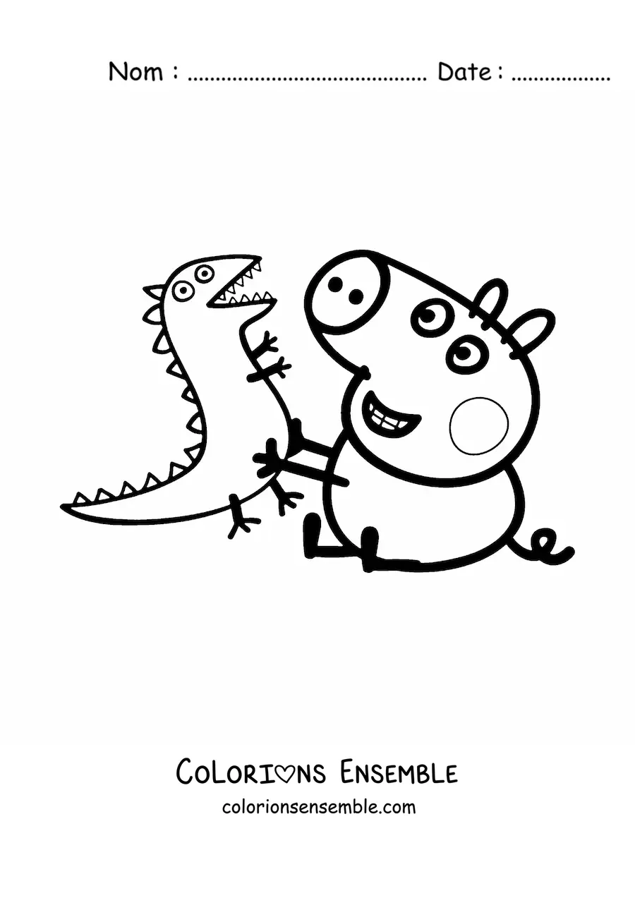 Image à colorier de George jouant avec Monsieur Dinosaure