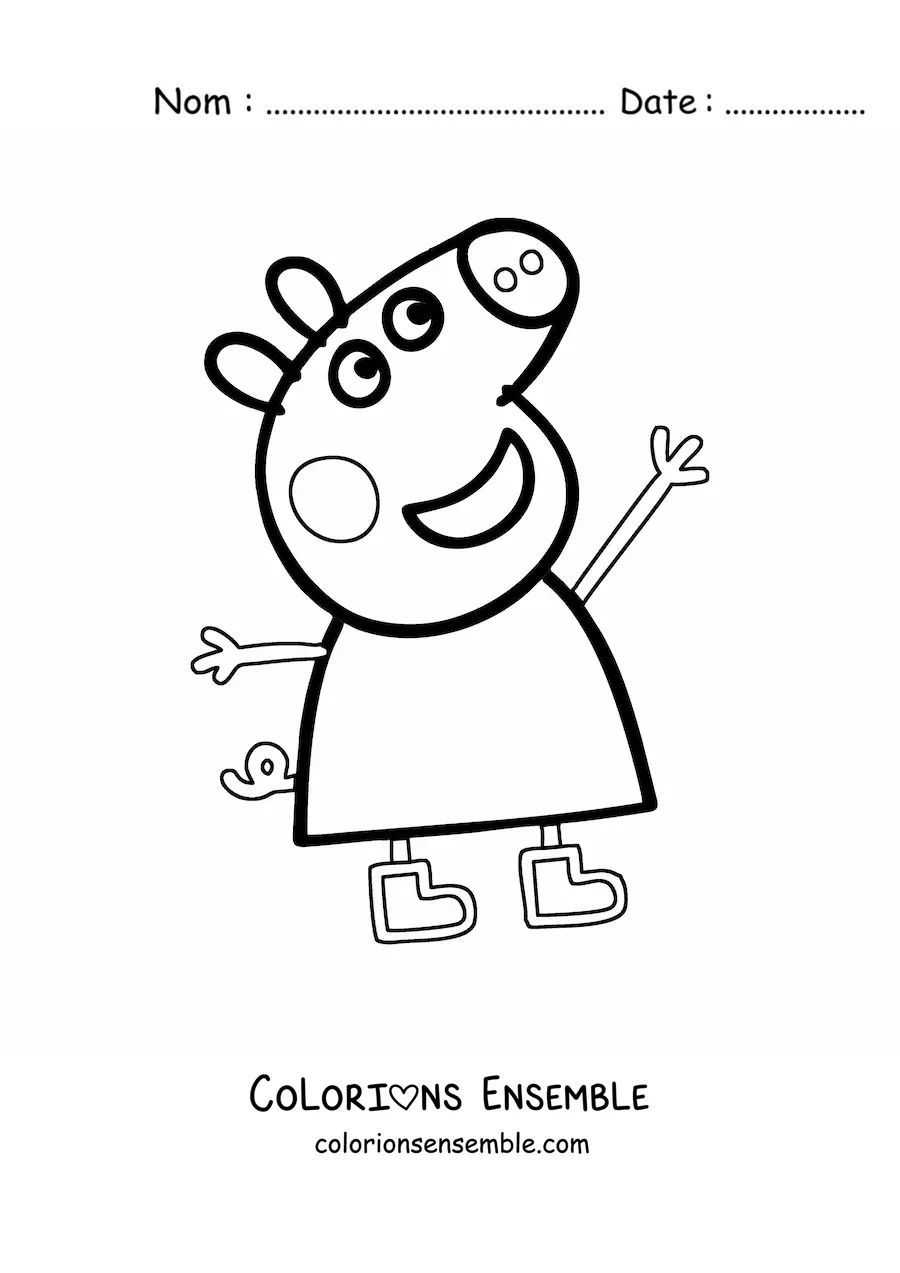 Image à colorier de Peppa souriante levant les bras de joie