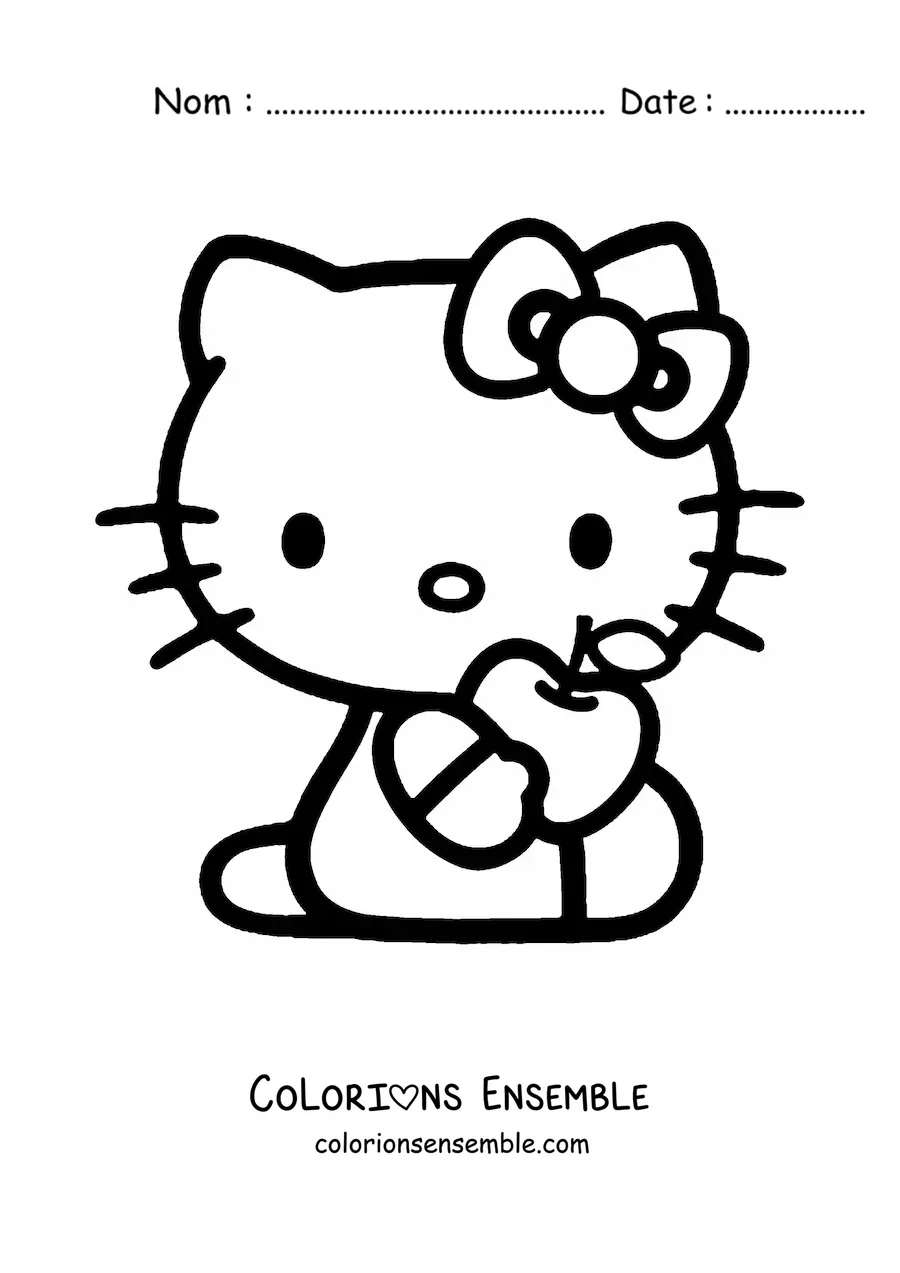 Image à colorier de Hello Kitty tenant une pomme