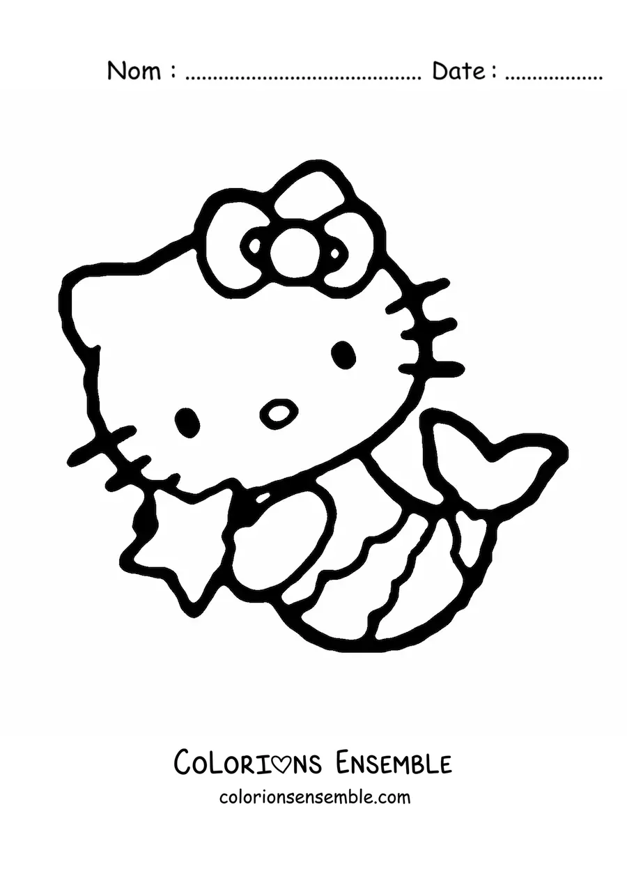 Image à colorier de Hello Kitty en sirène avec une étoile dans les mains