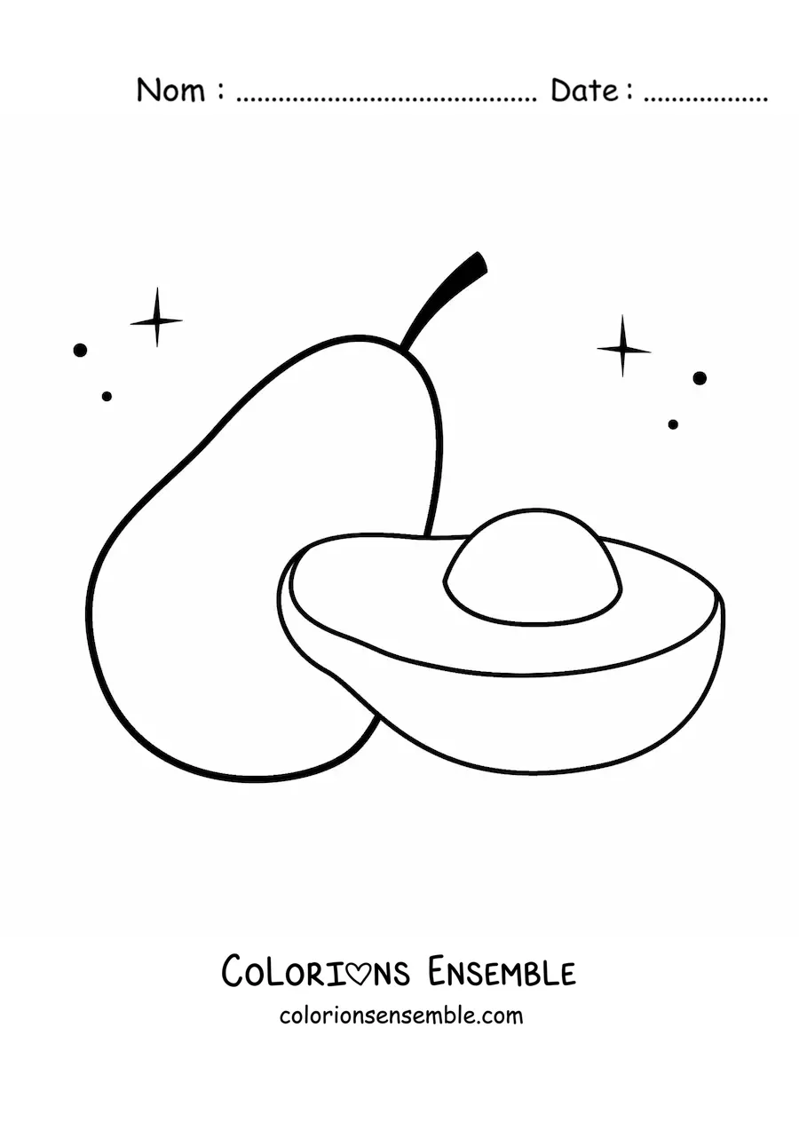 Image à colorier d’un demi-avocat à côté d’un avocat entier