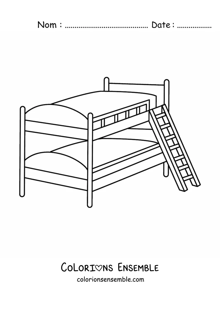 Image à colorier d’un lit superposé à deux couchages avec une échelle