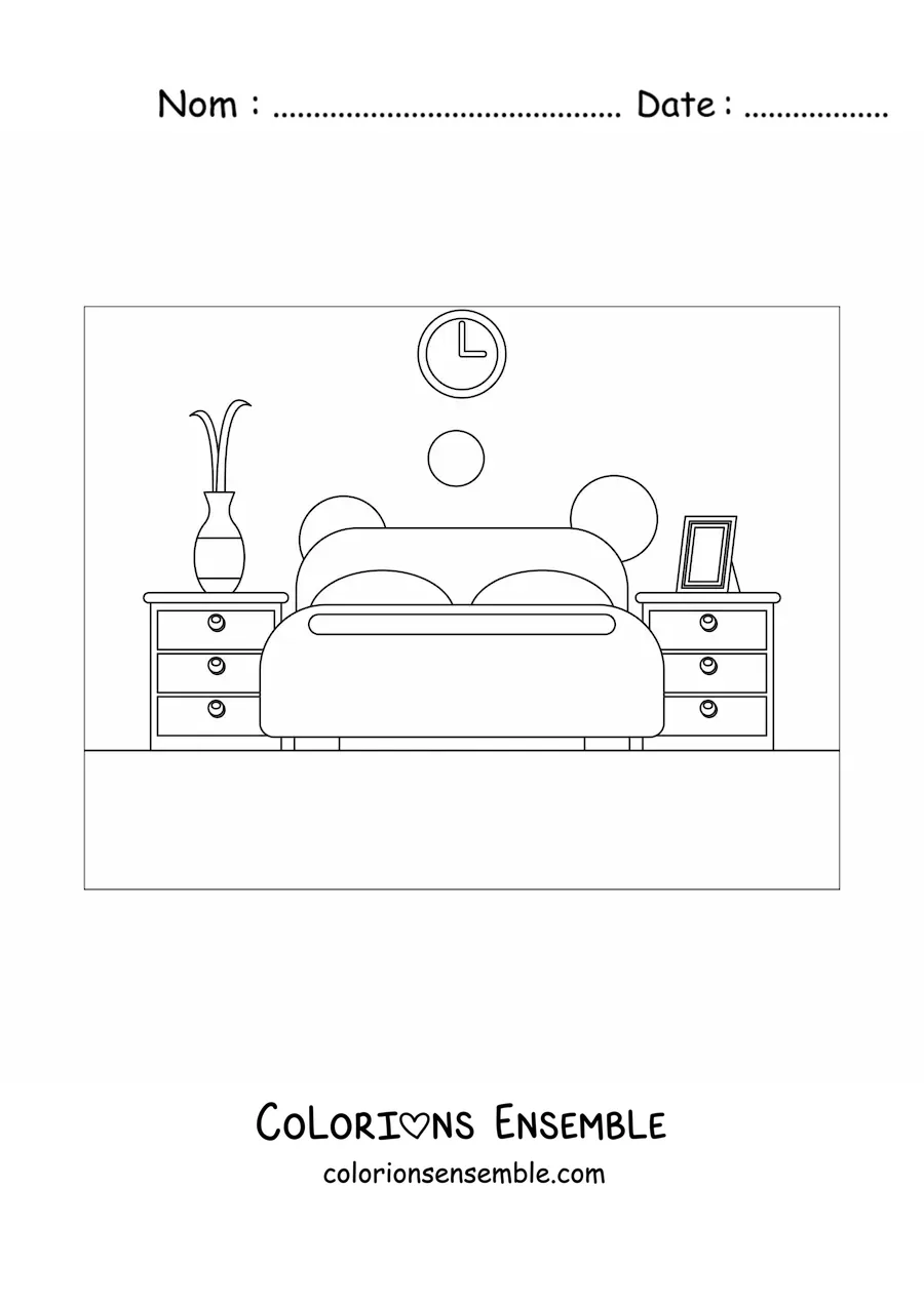Image à colorier d’une chambre avec un lit double