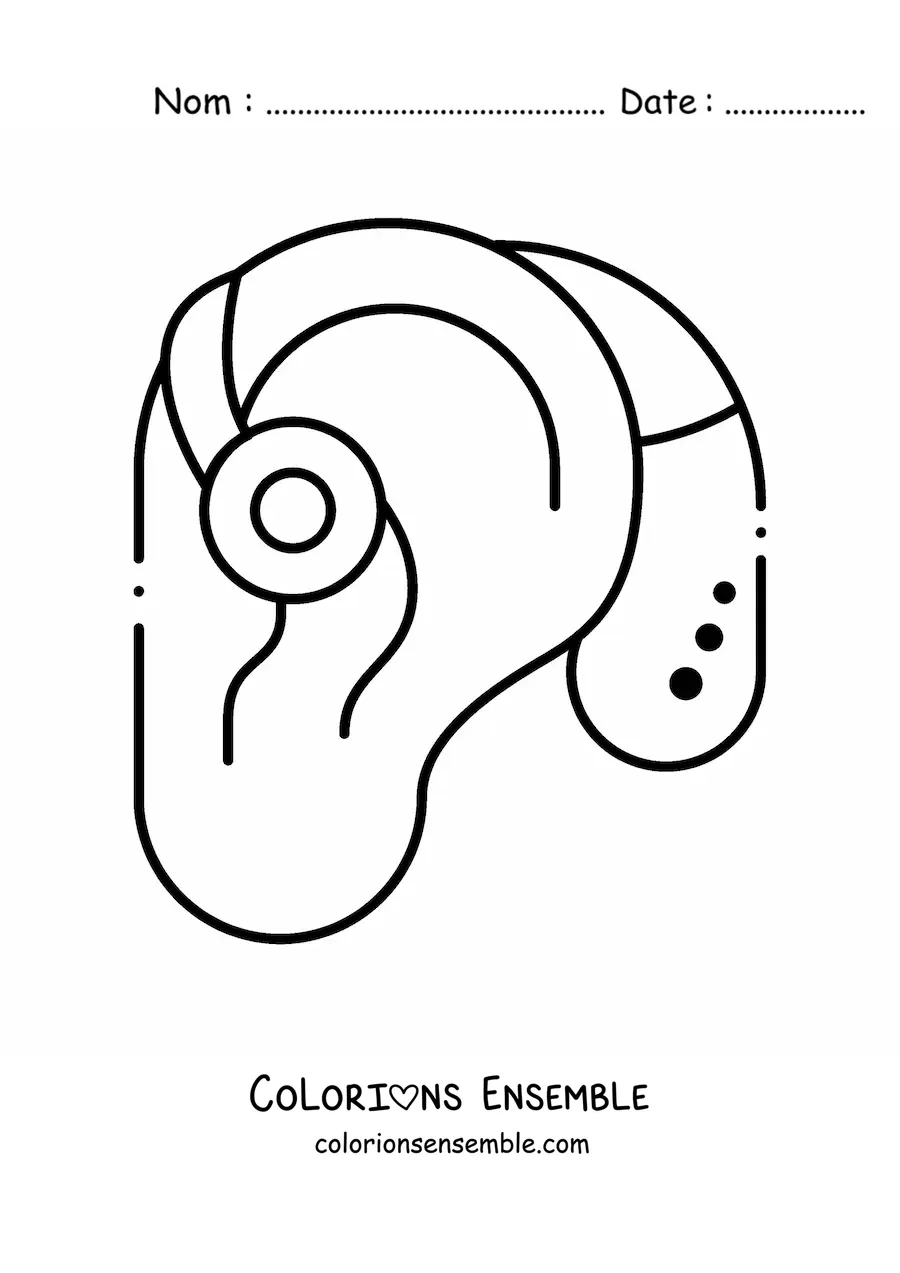 Image à colorier d’un appareil auditif placé sur une oreille